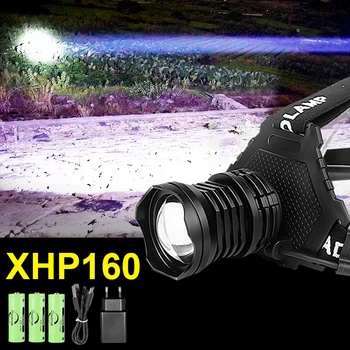 Super Spēcīgs LED Lukturis XHP160 Lādējams Galvas Lukturis lieljaudas Lukturu 18650 Usb Galvas Lukturīti Kempings Zvejas Laternas