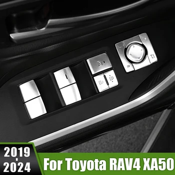 Toyota RAV4 XA50 2019 2020 2021 2022 2023 2024 RAV 4 Hibrīdu Alumīnija Auto stiklu Stikla Pacēlāja Slēdzis Roku balstu Apdare Vāka Uzlīme
