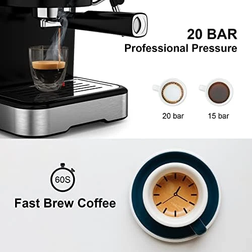 20 Bar Espresso Automātu Kafiju ar Piena Putotājs, Tvaika Zizli,1,5 L Noņemama Ūdens Tvertne, Kapučīno un Latte . ' - ' . 2