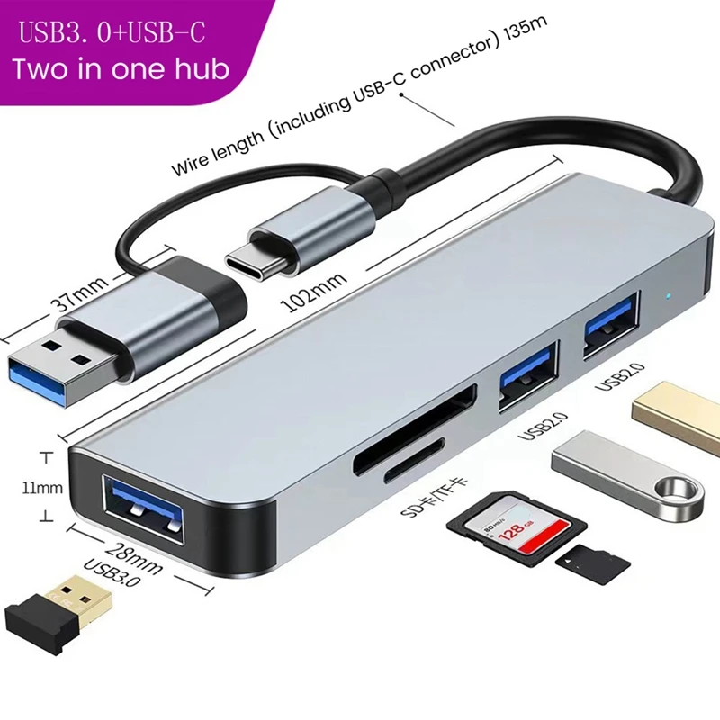 5 Porti, 2-In-1 USB 3.0 HUB USB 2.0 HUB Tipa C Adapteris USB3.0+USB2.0+SD+TF Multi-Portu USB Sadalītājs Expander PC Dators . ' - ' . 5
