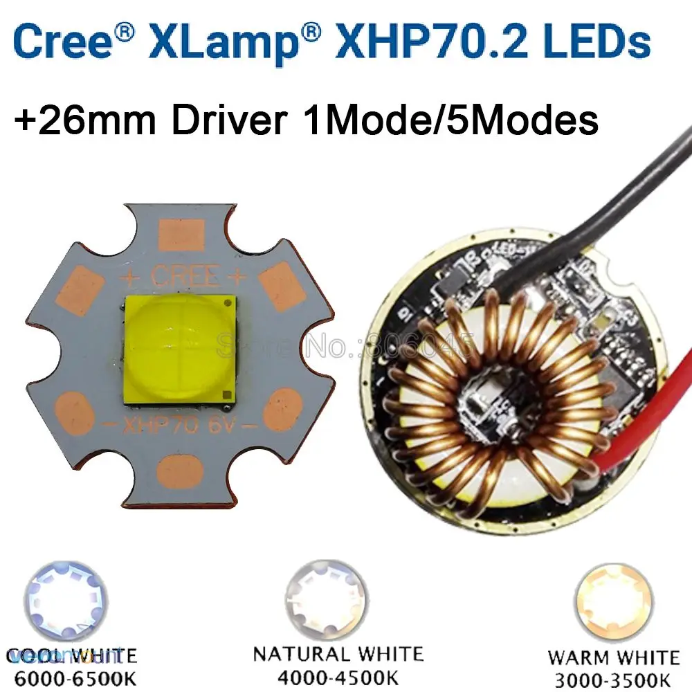 Cree XHP70.2 6V Cool Balta, Neitrāli Balta, Silti Balta High Power LED Avotu 16mm 20mm Vara PCB + 26mm 1 Režīmā vai 5 Režīmi Vadītāja . ' - ' . 0