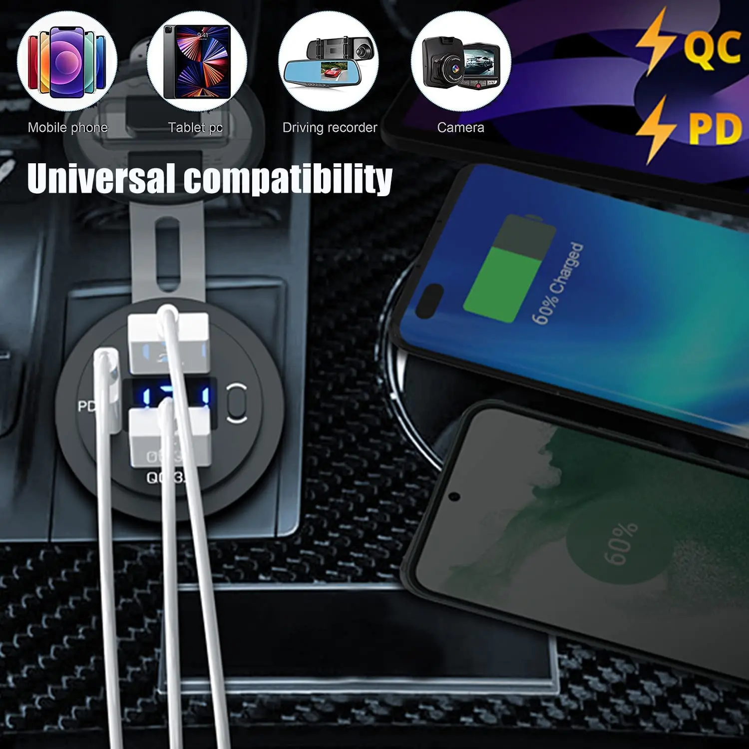 DIY Dual QC 3.0 & PD USB C Trīs-Port USB Lādētāju, Voltmetrs Slēdzis Auto USB Lādētāju, Automašīnas Laivu Jūras RV ATV Kravas automašīnu Golf Grozs . ' - ' . 3