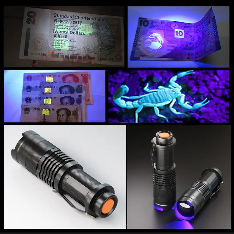 LED UV Lukturīti 395nm Viļņa Blacklight Mini Lāpu ultravioletās Gaismas Zoomable Pet Urīna Scorpion sieviešu higiēnas Detektors . ' - ' . 2