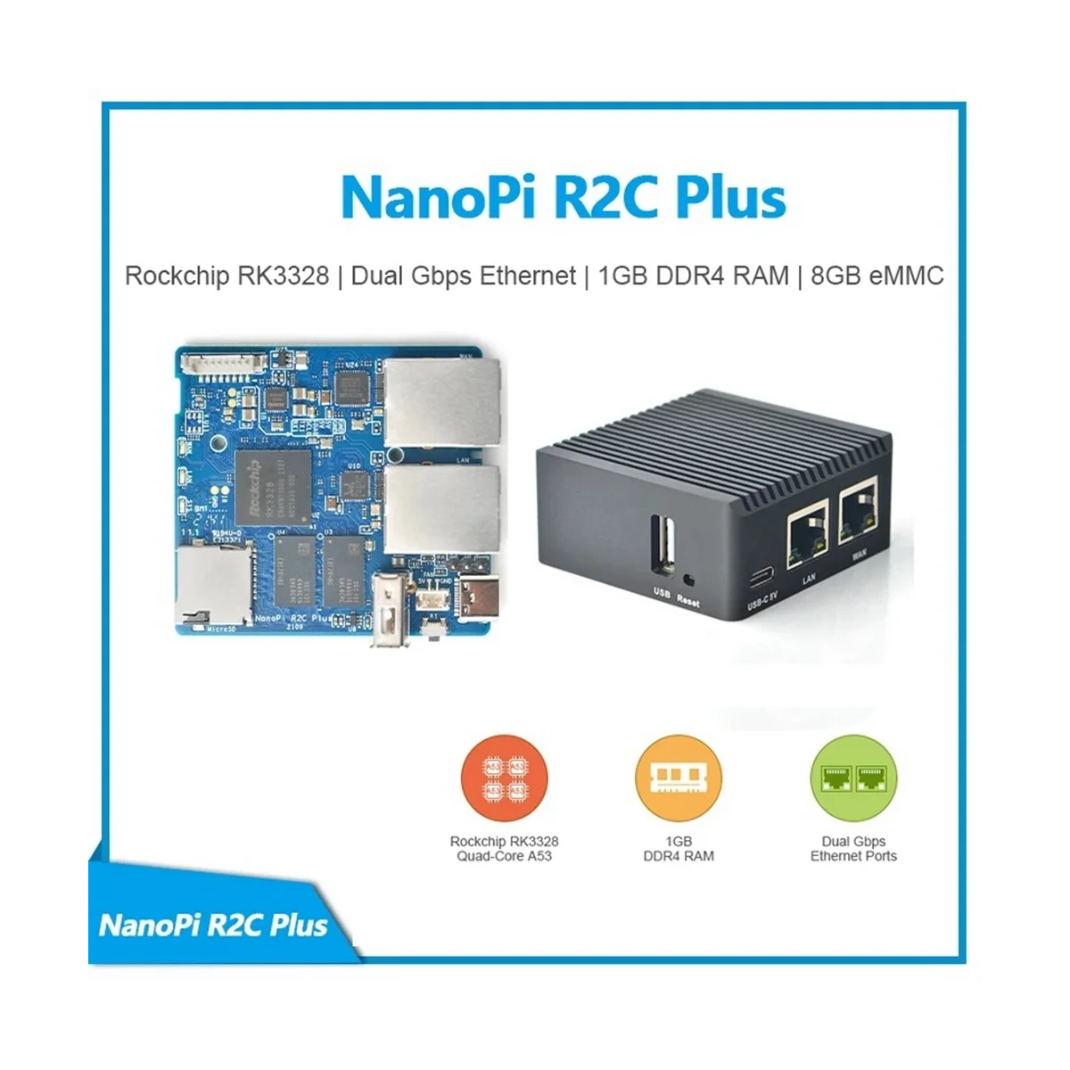 Par NanoPi R2C Plus Attīstības padomē+Metāla Gadījumā RK3328 Dual Gigabit Tīkla Interfeisa 1GB+8G EMMC RAM Mini Maršrutētāju Combo . ' - ' . 5