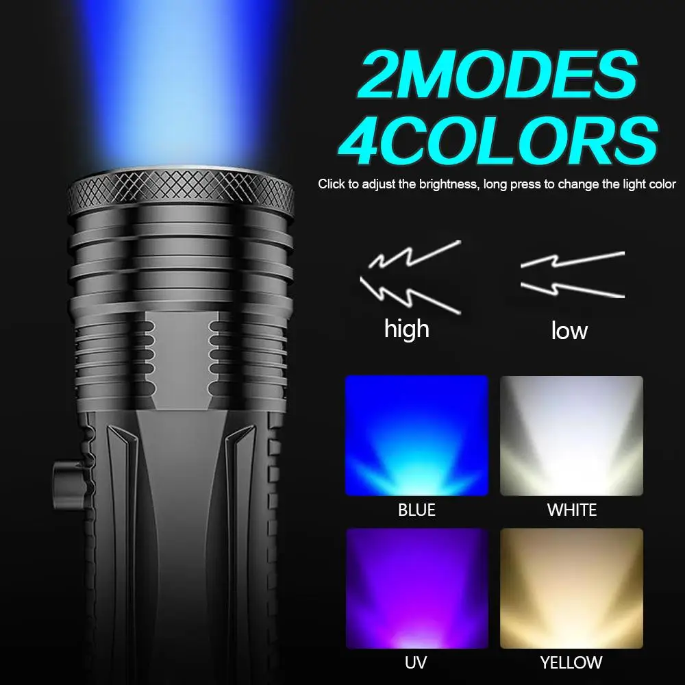 Ultra Bright LED Zibspuldzi, 4 gaišas Krāsas Zils/Balts/Dzeltens/UV Gaismas Lukturīti, Uzlādējams Lāpu Zvejas Lukturīti . ' - ' . 5