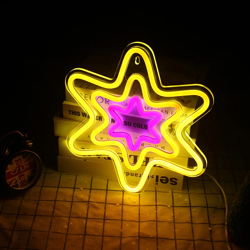 Wanxing Sešstūra Zvaigzne Formas LED Neona Gaismas Sienas Neona Zīme Par Ziemassvētku Dāvanu Kāzu Puse, Veikals Bērniem, Kawaii Istabas Interjeru USB Strāvas . ' - ' . 2