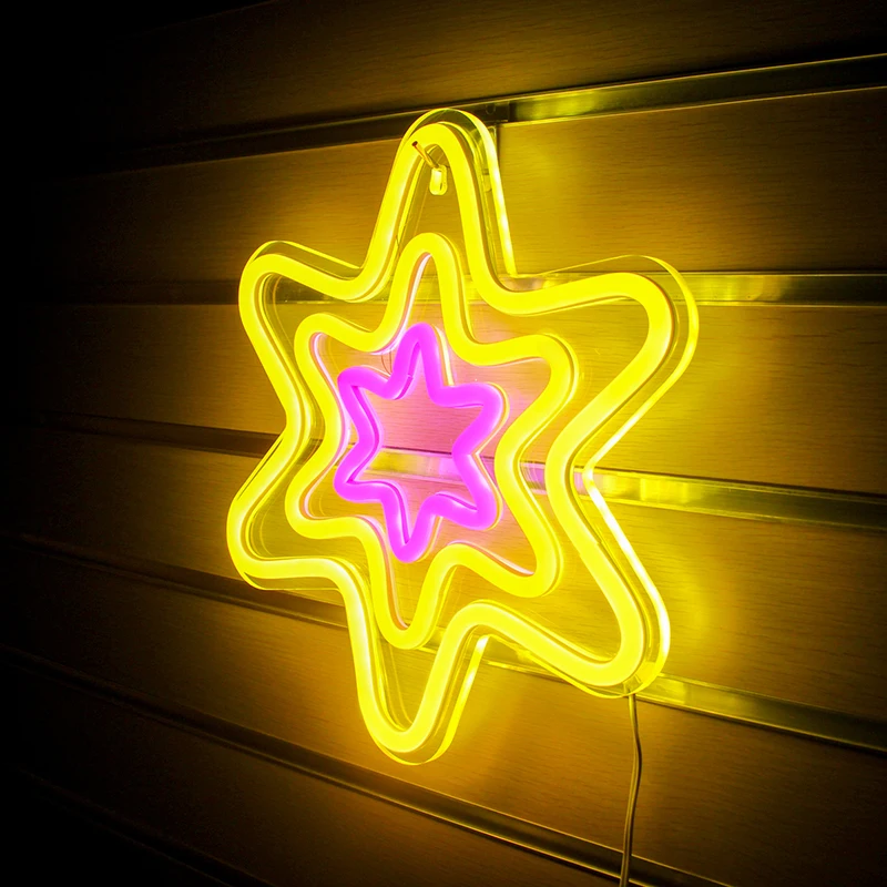 Wanxing Sešstūra Zvaigzne Formas LED Neona Gaismas Sienas Neona Zīme Par Ziemassvētku Dāvanu Kāzu Puse, Veikals Bērniem, Kawaii Istabas Interjeru USB Strāvas . ' - ' . 3