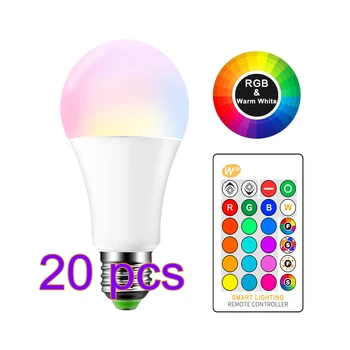20pcs E27 LED 16 Krāsu Mainīšana RGB Burvju Spuldzes, Lampas 10/15W 85-265V RGB Led Gaismas starmešu gaismā + INFRASARKANO staru Tālvadības pults