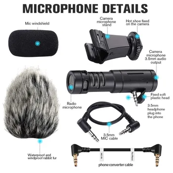 3.5 mm Audio Ultra-plaša Studio Cardioid Mikrofons Sony/Nikon/DSLR Kameras Samazināt Vēja radīto Troksni Kondensators Mikrofona Ierakstu