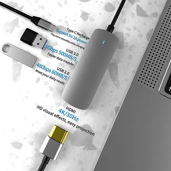 4 in 1 USB C HUB 4K HDMI USB 3.0/2.0 PD 60W Lādētāja Adapteris Priekš MacBook Pro USB Sadalītājs USB HUB 3 0 C Tipa Klēpjdatoru