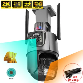4K 8 MP Dubultā Objektīva Saikne WiFi IP Kamera Outdoor Drošības Aizsardzība CCTV 360 PTZ Video Secur Surveillanc Kamera Smart Home Cam