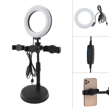 6 Collu 16cm LED Selfie Riņķa Gaisma ar galda Statīvu 3pcs Mobilo Telefonu Klipu Turētājs 3000-5800K Aizpildīt Gaismas Live Foto, Video