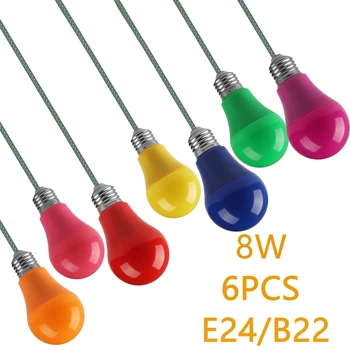6PCS/DAUDZ LED svētku grupa krāsu spuldzes AC110V 220V E27 B22 7 krāsas, 8W piemērots puse, bārs, ģimenes sanākšana