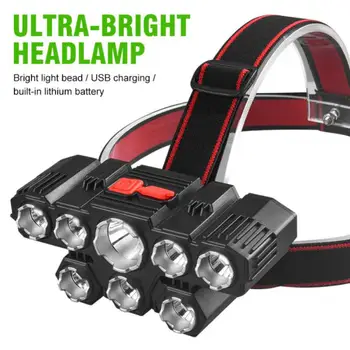 8-Galvas LED Lukturi Darba Gaismas, Super Spilgti Lukturu USB Uzlādes Āra Ūdensizturīgs Galvas Lampas Kempings Lukturīti