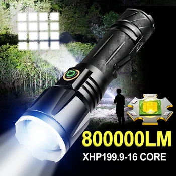 800000LM Poweful Lukturīti XHP199.9 Ar Klipu Teleskopiskie Zoom Tipa-c, USB Uzlādējams XHP50.2 LED Lukturītis Izmantot 26650/18650 Akumulators