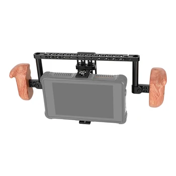 CAMVATE Vienkārši Monitors Būris Platformas ar Koka Handgrips 15mm Stieņu Stiprinājumu& Light Stand Adapter 5