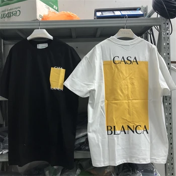 Casablanca Dzeltena Bloks Druka T Kreklu apdruka Vīriešu Sieviešu Labāko Kvalitāti Gadījuma T-krekls Top Tees
