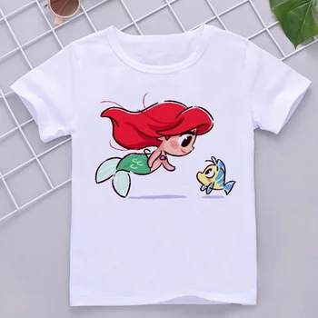 Disney Bērnu Sirēna Princese Kawaii Iespiests T-krekls Bērnu Meitene Mīksta Karikatūra Apģērbu Cute Grafikas Topi Bērniem Smieklīgi Tees Dropship