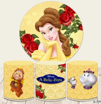 Disney Princess Ziedi Apdare Princese Belle Apaļa Apļa Fona, Dzimšanas Dienas Svinības Pielāgota Banner Cilindru Fonu