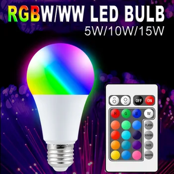 E27 RGBW LED Spuldzes Gaismas Smart Control Aptumšojami 5W 10 W, 15 W RGB Lampas Krāsains Maiņa Burvju Spuldzes Mājas zāle Bārs Puse Dekori