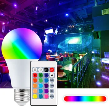E27 Smart Kontroles Lampa Led RGB Gaismas Intensitāti 5W 10 W, 15 W RGBW Led Lampas, Krāsains Mainot Spuldzes Led Lampada RGBW Balts Dekors Mājās