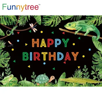 Funnytree Bērniem Krāsaini Punkti Džungļu Tēma Happy Birthday Party Fona Lapas Dzīvniekiem Zariem Tropu Piedzīvojums Fonu