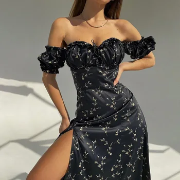 Gothic DressPrinted Vasaras 2023 Ziedu Kleitas Krūtis Atvērt Slim Plānas Temperaments Princese Kleitas WomenGoth kleita
