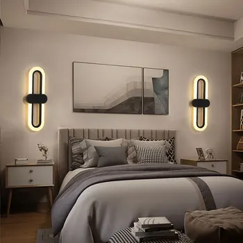 Guļamistabas gultas mūsdienu minimālisma dzīvojamā istaba fona sienas led trīs krāsu gaismu-maiņa sienas lampas vienkārši eju balkons lampas