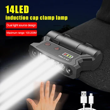 Indukcijas Lukturis COB LED sensors Lukturis usb lādējamu 14LED balta, dzeltena gaisma, elektriskie displejs zvejas cepuri klips, gaismas, led
