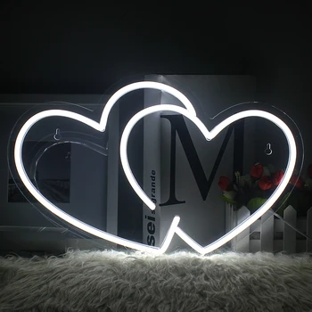 Ineonlife Dubultu Mīlestību Neona Zīme, LED Gaismas Gaismas Kāzu svinības Rietumu Telpas Veikalam Mājās Personības Sirds Sienas Apdares Lampas
