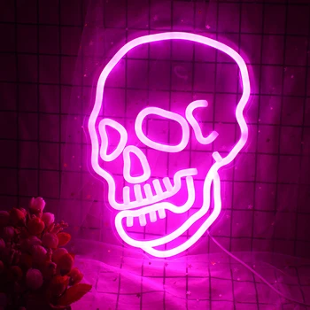 Ineonlife Galvaskausa Dizaina Atdzist Neona Zīme LED Karājas Mākslas Smieklīgi USB Ieslēdziet Lampu, Lai Halloween Bārs Kluba Pusi, Istabas Sienu Dekors Gaismas