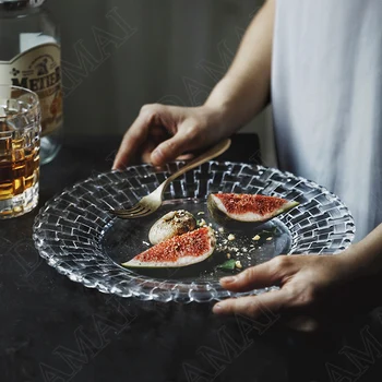 Izsmalcinātu stikla pamatēdiens plāksnes rietumu steiks makaronu plāksnes galda brokastis augļu salāti plāksnes virtuves piederumi