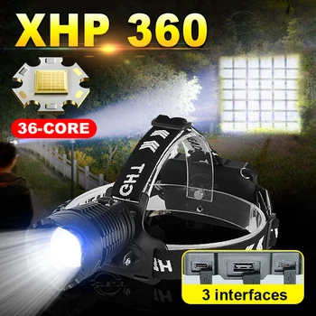 Jaunākās 36 Core XHP360 Lukturis Led Lukturu 18650 Uzlādējams 4 Apgaismojuma Režīmi Augstu Galvas Lukturīti Zvejas Galvas Lampas
