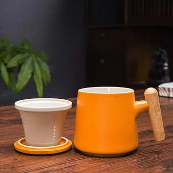 Koka Rokturis Krūze ar Vāku - Filtrēts Tēju izgatavošanas Kauss - Sadzīves Keramikas Tējas, kas Atdala Kauss