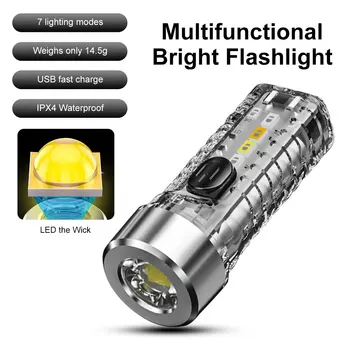 Mini Keychain LED Lukturīti Pārnēsājamu USB Ātrās Uzlādes Flash Uzmanības centrā Lāpu Kempings Spēcīgu Gaismas Laternas ar 7 Apgaismojums