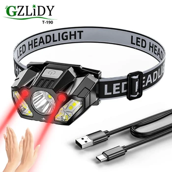 Mini LED Lukturis Kustības Sensors priekšējo Lukturu USB Ūdensizturīgs Lādējams Galvas Lukturis Lukturīti 5 Režīmi Zvejas Kempings Laternas