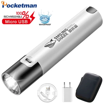 Mini Portatīvo LED Kabatas Lukturīti, USB Uzlādējams kabatas Lukturītis Iebūvēts Akumulators 18650 Gaismas Ūdensizturīgs Jauda Banka Kempings Puses Lampas