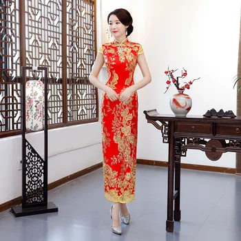 Modes Pusei Cheongsam Austrumu Vakara Kleita Ķīniešu Stilā Sievietēm Eleganto Qipao Seksīgas Garās Drēbes Retro Vestido Plus Izmērs S-4XL