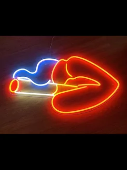 Neona Zīme Lūpām Smēķēšanas ēsmas zivtiņu vadi neona Stikla Caurule, Tirdzniecības Lampas resterant gaismas reklamēt pasūtījuma logo Ietekmes Piesaistīt gaismas