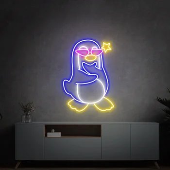 Pasūtījuma Dzīvnieku Neona Zīme Pingvīns Ar Saulesbrilles, Kas Neona Zīme Baby Penguin Neona Gaismas Antarktikas Putnu Led Zīme Mājas Puse Dekori