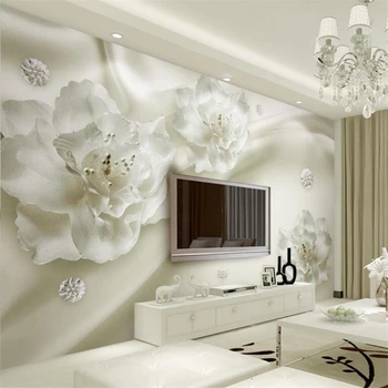 Pasūtījuma palīdzības eļļas glezna materiāla sienas zīda balts ziedi Eiropas stilā 3D, stereo, TV guļamistabā, fona sienas tapetes