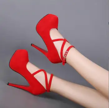 Sarkanā Sexy Sūkņi Augsta Papēža Sievietēm Jaunu Stilu Ganāmpulka Modes Krusta Siksnas kāzu Papēža Augsta Platforma Modelis Naktsklubs augstpapēžu kurpes