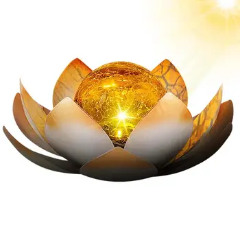Saules Crackle Stikla Globuss, Gaismas, LED Lotosa Ziedu Dekori Saules Dārza Gaismas IP44 Ūdensnecaurlaidīga Saules Powered Metāla Ziedu Āra