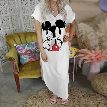 Sen Maxi Seksīgu Kleitu Elegants Kleitas Sievietēm 2022 Sadalīt Svārki Mickey V-veida Kakla Disney Drukāt Minnie Mouse Drēbes Vakara Puse Drukāt