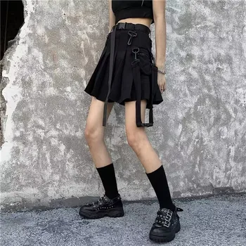 Sexy Lentes Mini Svārki Sieviešu Streetwear Melni Svārki Harajuku Punk Gothic Black Augsto Vidukli, Melna Svārki Sievietēm