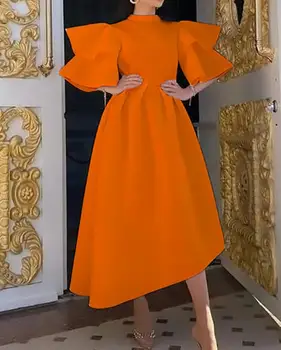 Sieviešu kleita Pusi Augsto Apkakli, Īsām Piedurknēm, Augsta Vidukļa Apmainīt Rāvējslēdzēju Elegants Dubultā Slāņa Savirmot Piedurknēm tīrtoņa Krāsu Šūpoles Kleitu