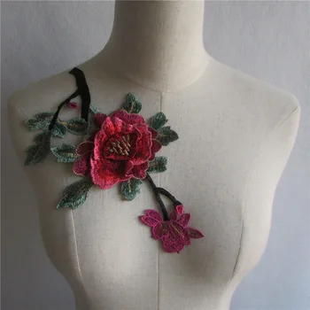 Sieviešu Ziedu, Ziedu Izšuvumu Aplikācijas Apdares Vakara Svārki Drēbes Mežģīnes DIY Viltus Apkakles Apdare Plāksteris Šūšanas kakla Izgriezumu