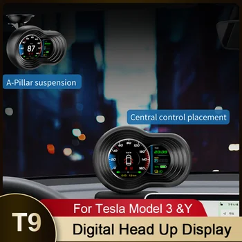 T9 Par Tesla Model 3 Y HUD Head Up Displejs ātruma pārsniegšanu Signalizācijas 6 Trauksmes Funkcijas Akumulatora Borta Dators Spidometrs Digitālo Skaitītāju
