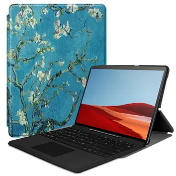 Tablet Case for Surface Pro X 13inch Salokāms Stends Radošo Krāsotas Piedurknēm PU Ādas seguma Klaviatūru Pad