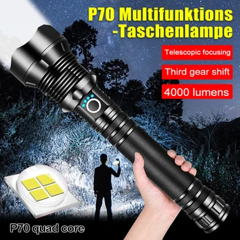 Taktiskā Spēcīgu kabatas Lukturīti P70 30W Kempings Puses Lampa USB Lādējamu Laternu Tālummaiņas tālsitienu Lāpu 2*26650 Akumulatora Flash Gaismas